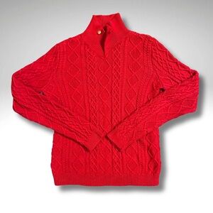 VTG Ralph Lauren Red Crest Button Cable Knit Academia Sweater Hong Kong Cotton S